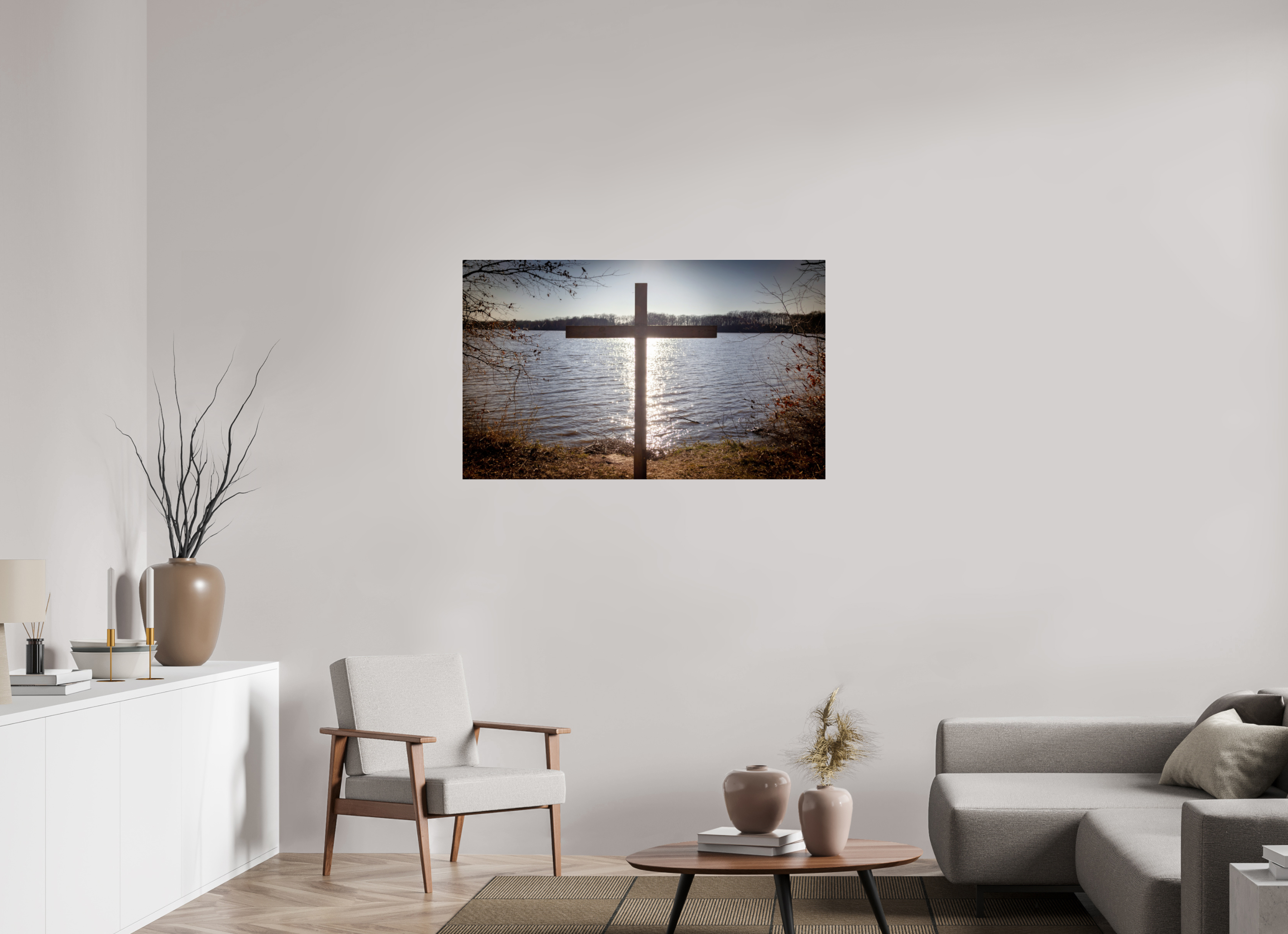 46.2 x 28″, Photo Print Under Acrylic Glass Lakeside Cross