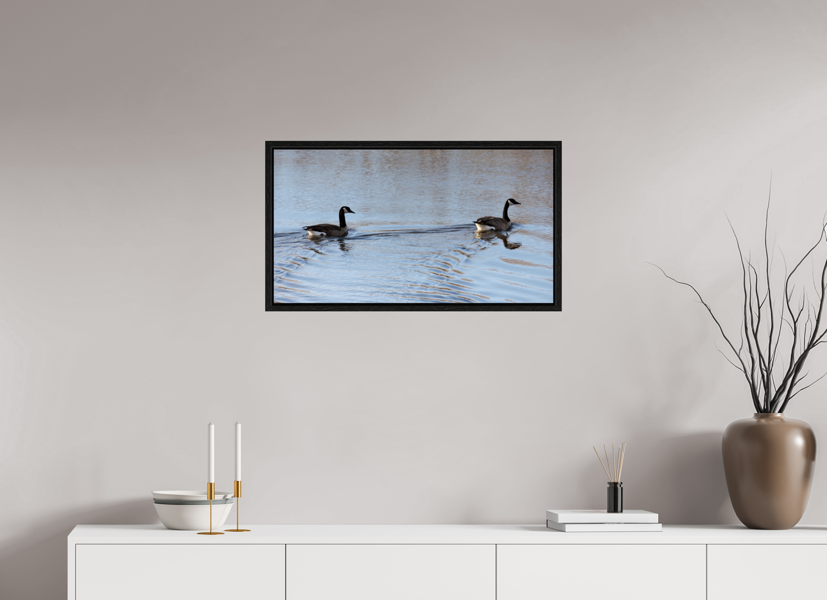 29.1 x 16″, Floater Frame Duck Duo