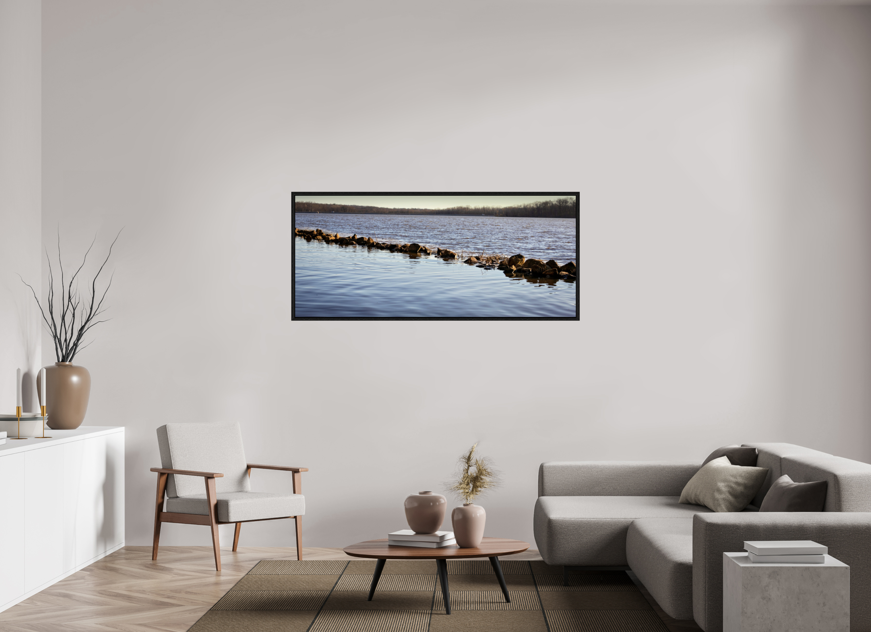 64.8 x 28″, Floater Frame Split Lake