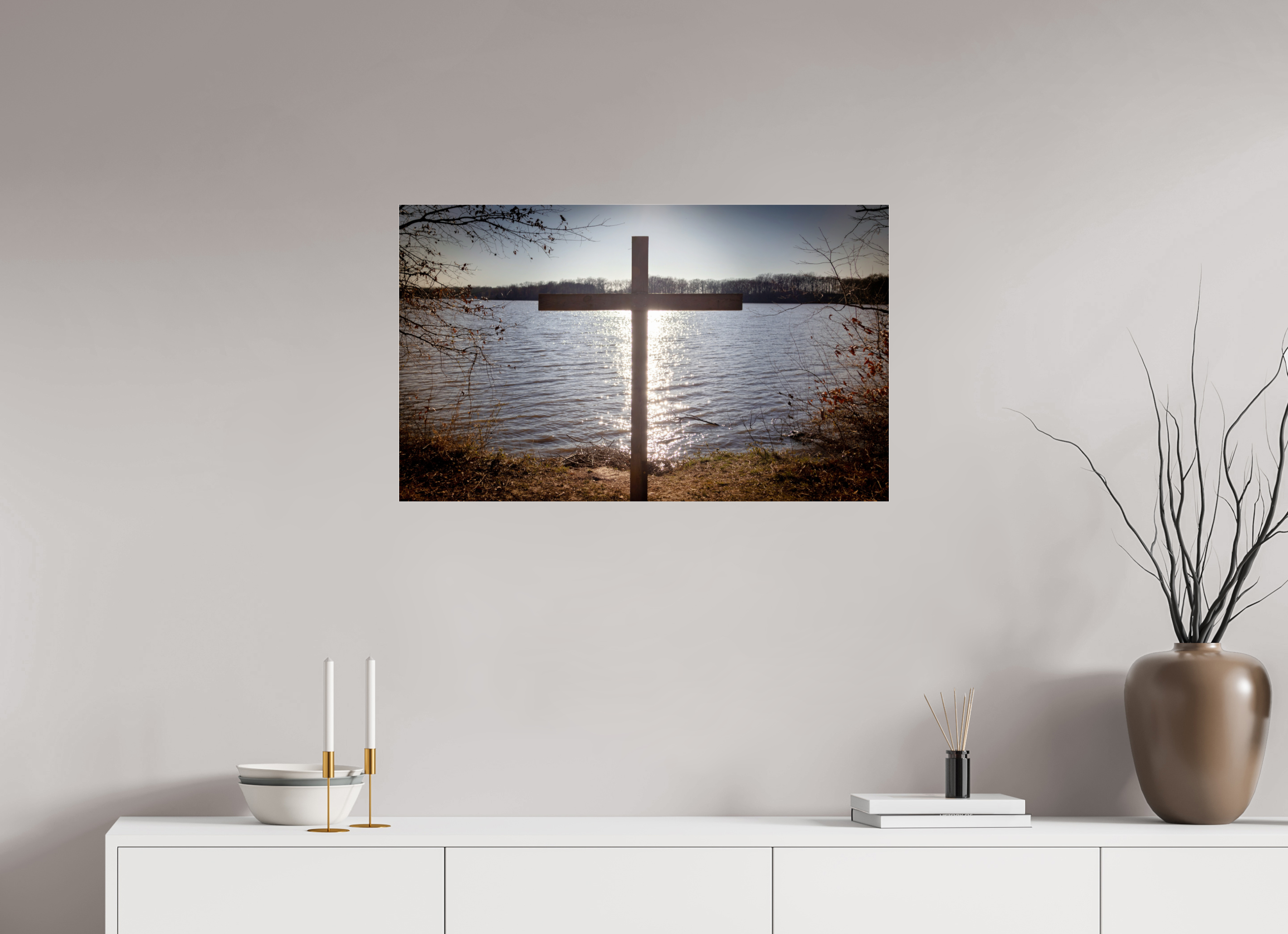 33 x 20″, Photo Print Under Acrylic Glass Lakeside Cross