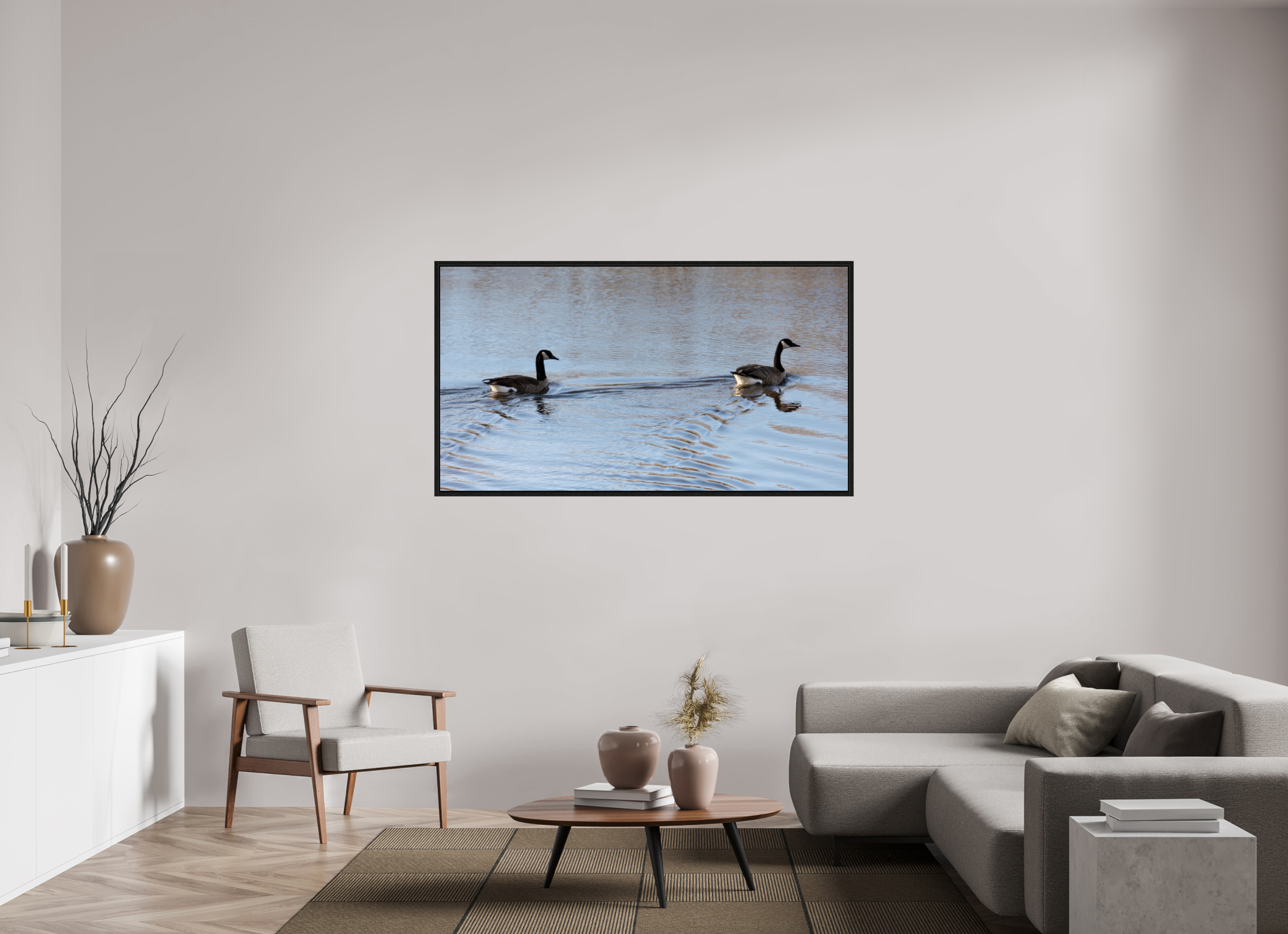 63.7 x 35″, Floater Frame Duck Duo