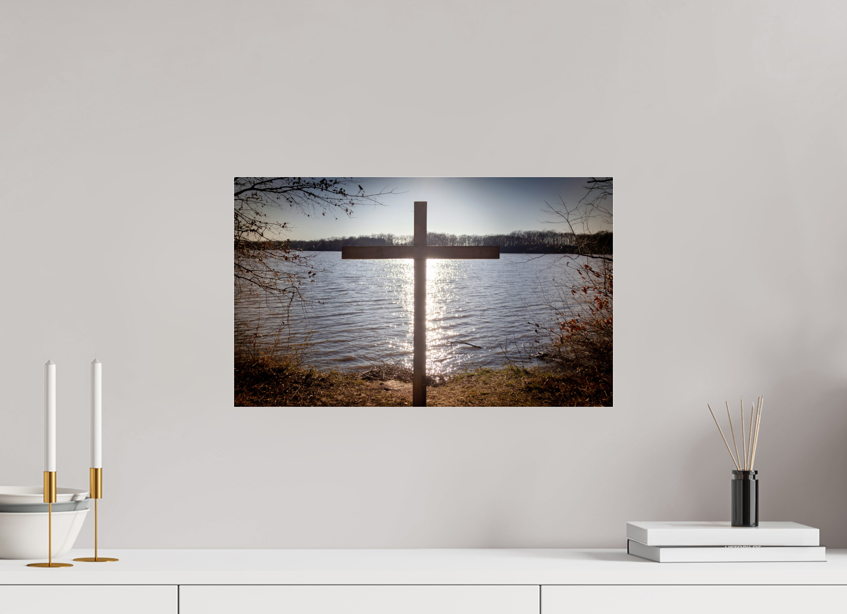 19.8 x 12″, Photo Print Under Acrylic Glass Lakeside Cross
