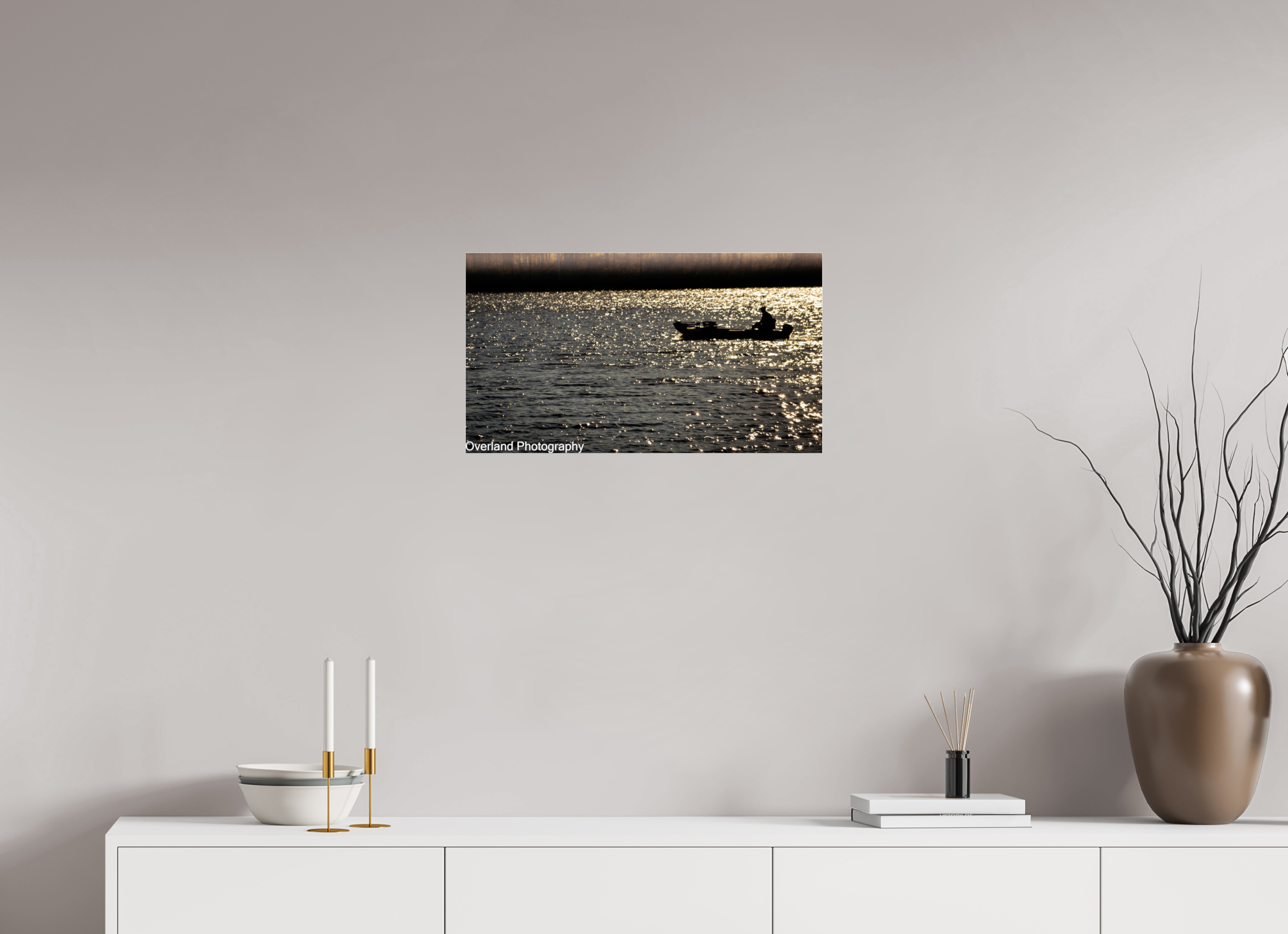 24 x 13.5″, Photo Print Under Acrylic Glass Boat Silhouette
